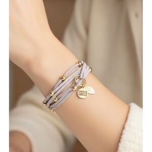 KINSLEY ARMELLE Wrap Collection leather bracelet Misty Gold Tone Spacers Signed